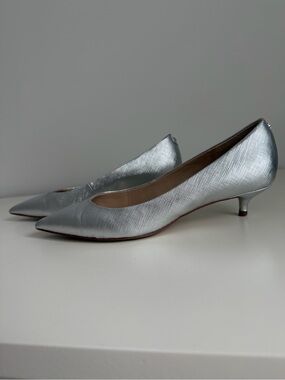 Sam Edelman Metallic Silver Pointed Kitten Heel Pumps